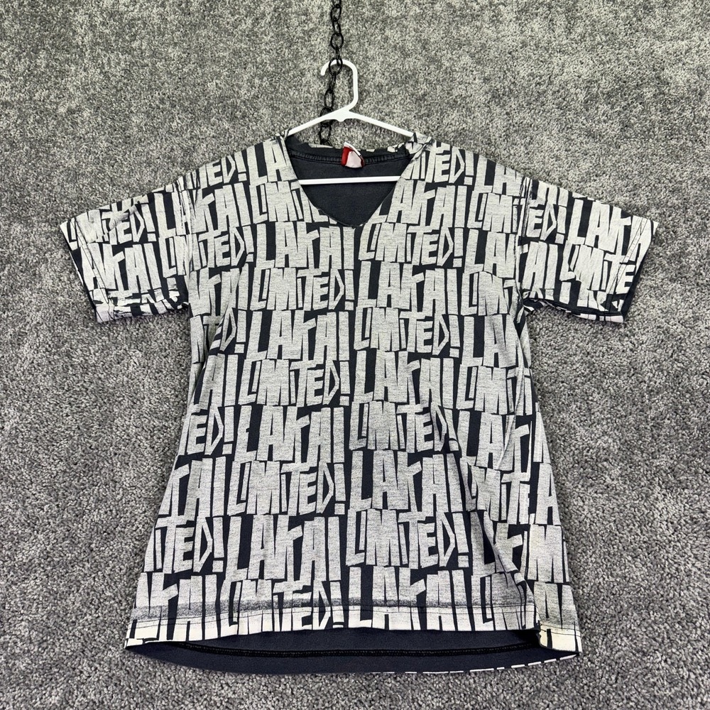 Lakai Shirt Mens Medium Gray Short Sleeve V Neck All Over Logo Skate Graphic Tee